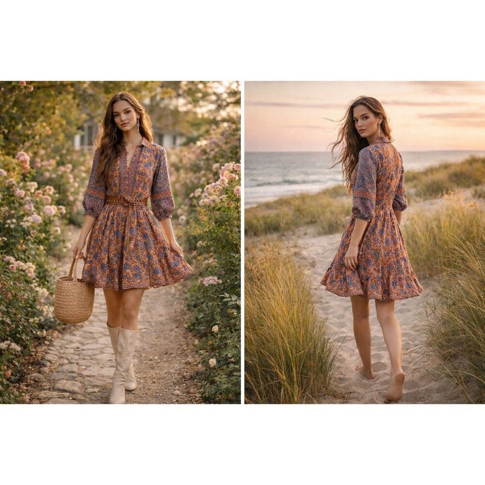 Praire Boho Sue Sartor Flounce Cotton Dress |Cottagecore Fairy | Size S | EUC